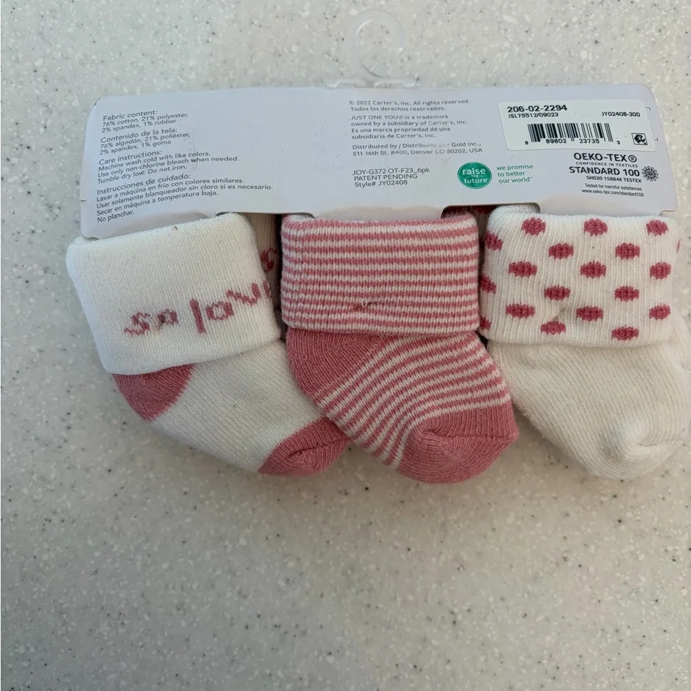 NEW Carter's Pink / Peach and White Baby Socks - 6 Pack. 0-3m